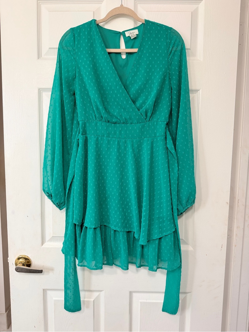 Japna Teal Green Long Sleeve Tiered Ruffle Dress